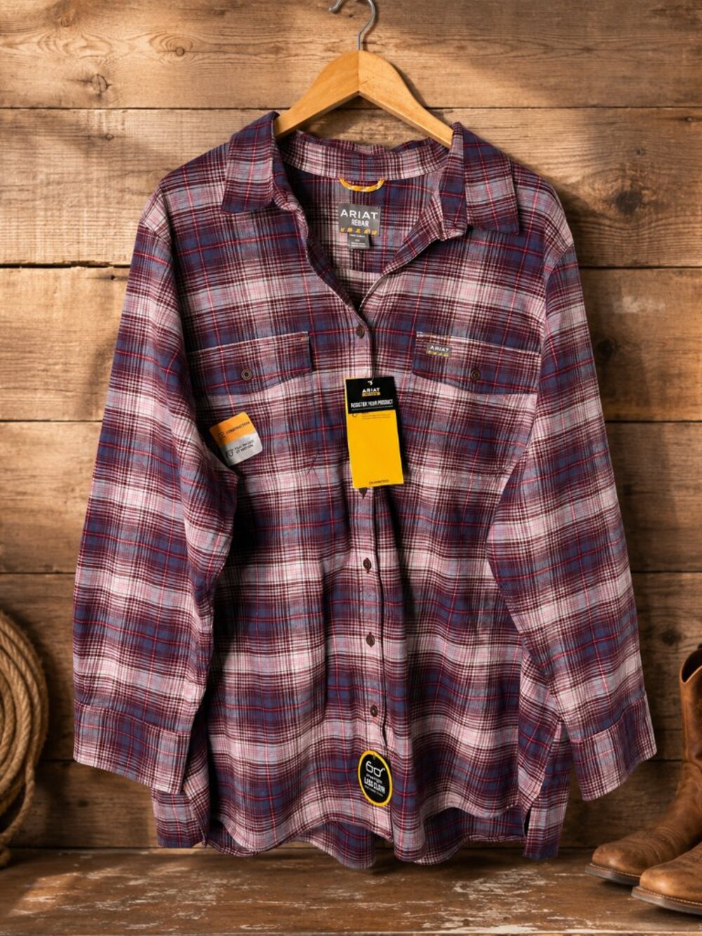 Ariat Rebar Plaid Red Flannel Button Down Shirt Women's Plus Size 3X NWT